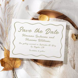 Reserva La Fecha Marco ondulado verde ondulado con mano simple y pe