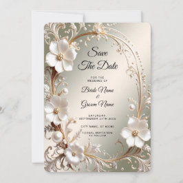 Reserva La Fecha Marco Ornado Blanco Floral Save The Date