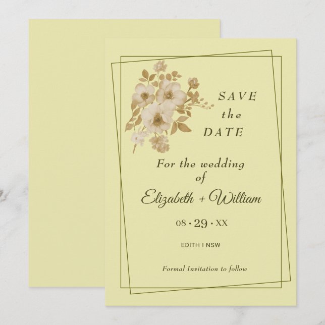 Reserva La Fecha Marco Rosa - Boda amarillo celestial (Anverso / Reverso)