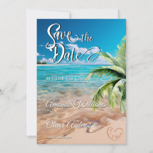 Reserva La Fecha Marea turquesa Tropical Palm Tree Beach Wedding