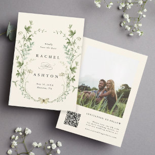 Reserva La Fecha Marfil Elegante acuarela Boda de flores silvestres