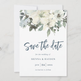 Reserva La Fecha Marfil Floral Navy Blue Save the Date Card