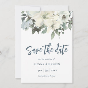Reserva La Fecha Marfil Floral Navy Blue Save the Date Card