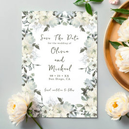 Reserva La Fecha Marfil Watercolor Floral Sage Green Photo Boda