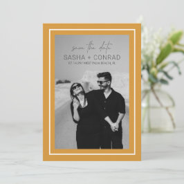 Reserva La Fecha Marigold Amarillo Borde Negrita Foto Boda Moderna