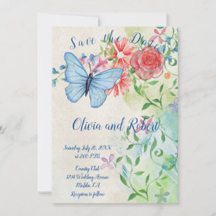 Reserva La Fecha Mariposa acuarela personalizada y rosa roja