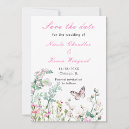 Reserva La Fecha Mariposa floral verde de primavera boda
