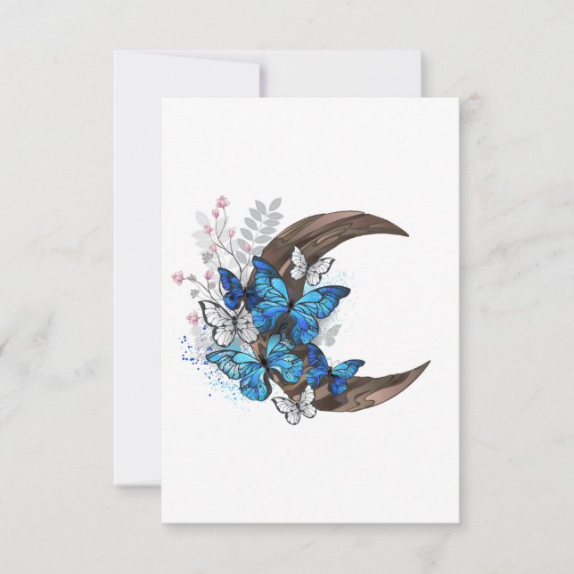 Reserva La Fecha Mariposas azules sobre la media luna de madera (Anverso)