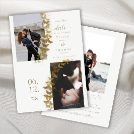 Reserva La Fecha Mariposas de oro modernas Boda elegante de 3 fotos