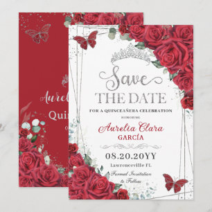 Reserva La Fecha Mariposas de Plata Roses Rojas Quinceanera Sweet 1