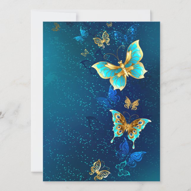 Reserva La Fecha Mariposas doradas sobre fondo azul (Anverso)