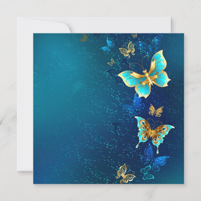 Reserva La Fecha Mariposas doradas sobre fondo azul (Anverso)