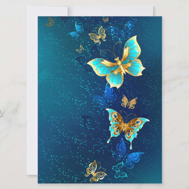 Reserva La Fecha Mariposas doradas sobre fondo azul (Anverso)