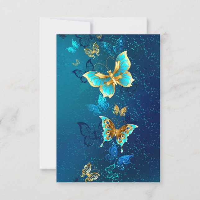 Reserva La Fecha Mariposas doradas sobre fondo azul (Anverso)