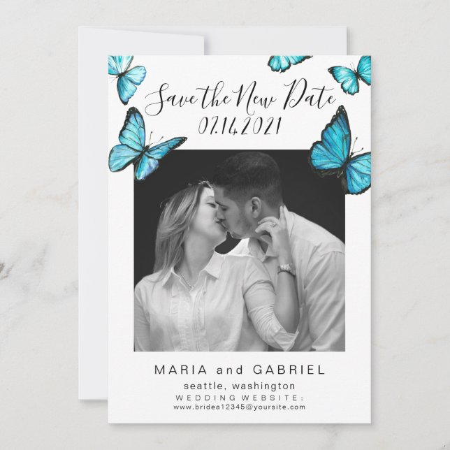 Reserva La Fecha Mariposas elegantes. Aplazamiento del Boda fotográ (Anverso)