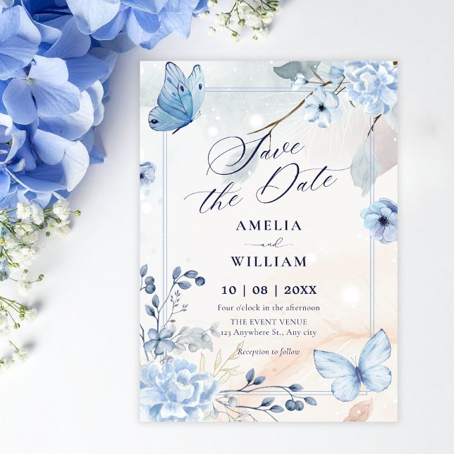 Reserva La Fecha Mariposas florales azules (Subido por el creador)