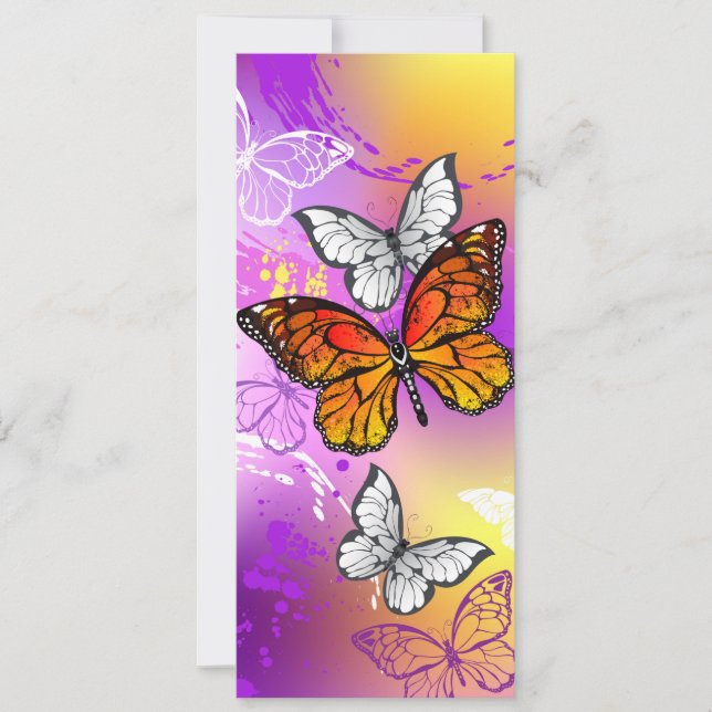 Reserva La Fecha Mariposas Monarca sobre Fondo Púrpura (Anverso)