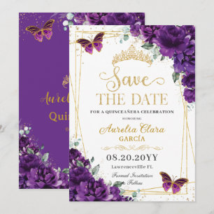 Reserva La Fecha Mariposas Moradas Doradas Quinceañera Dulces 16
