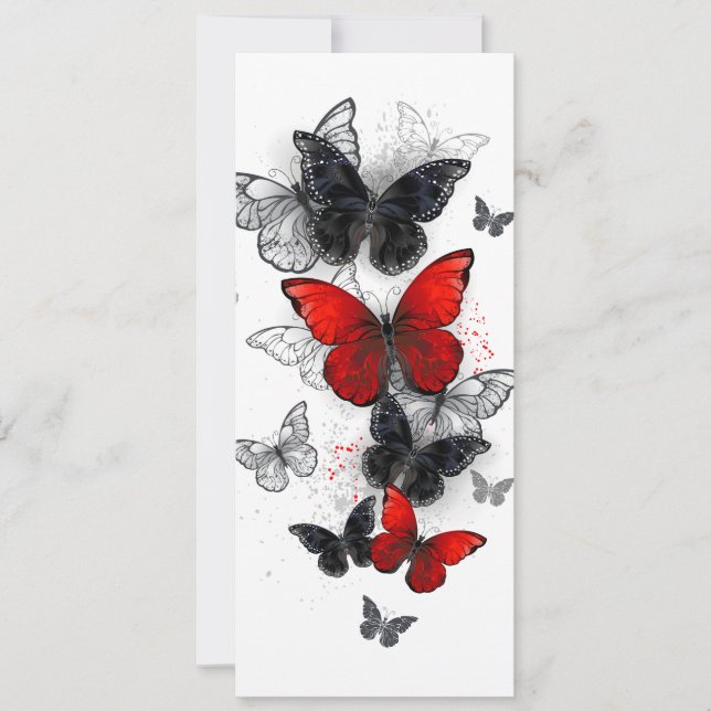 Reserva La Fecha Mariposas Morpho voladoras negras y rojas (Anverso)