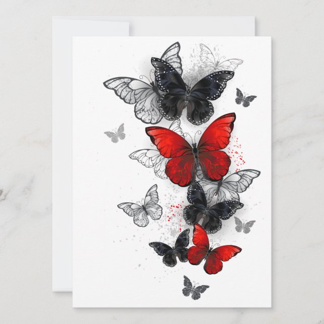 Reserva La Fecha Mariposas Morpho voladoras negras y rojas (Anverso)