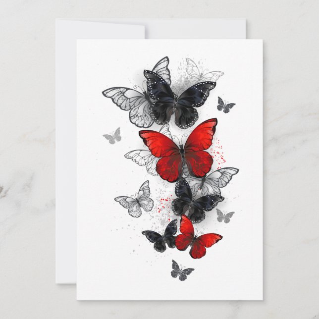 Reserva La Fecha Mariposas Morpho voladoras negras y rojas (Anverso)