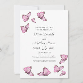 Reserva La Fecha Mariposas rosadas en acuarela. Boda Save The Date