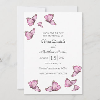 Reserva La Fecha Mariposas rosadas en acuarela. Boda Save The Date