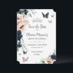 Reserva La Fecha Mariposas Rubor Floral Silver Quinceañera<br><div class="desc">Personaliza este elegante Quinceañera / dulce 16 cumpleaños Guardar la tarjeta de fecha fácil y rápidamente. Simplemente haga clic en el botón personalizar para editar los textos, cambiar las fuentes y los colores de las fuentes. Con hermosas acuarelas azul marino y flores ruidosas, mariposas y una corona de princesa plateada....</div>