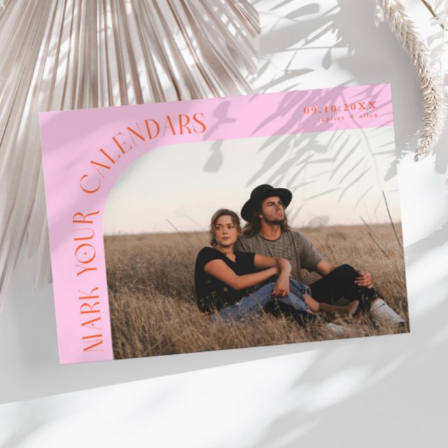 Reserva La Fecha Mark Your Calendars Orange Pink Curved Frame Photo (Subido por el creador)