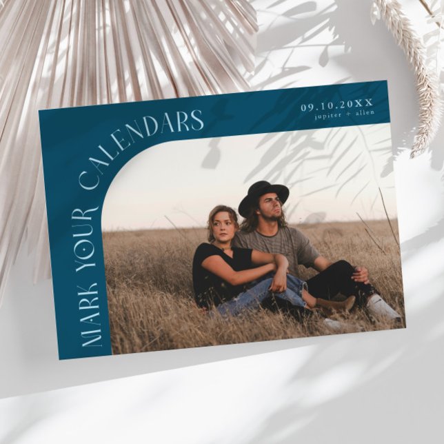 Reserva La Fecha Mark Your Calendars Teal Curved Frame Photo (Subido por el creador)