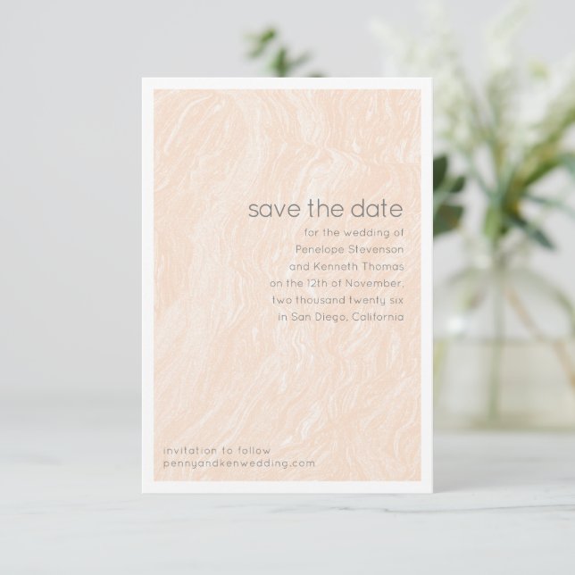 Reserva La Fecha Mármol minimalista Neutral Peach Elegante Wedding (Anverso de pie)