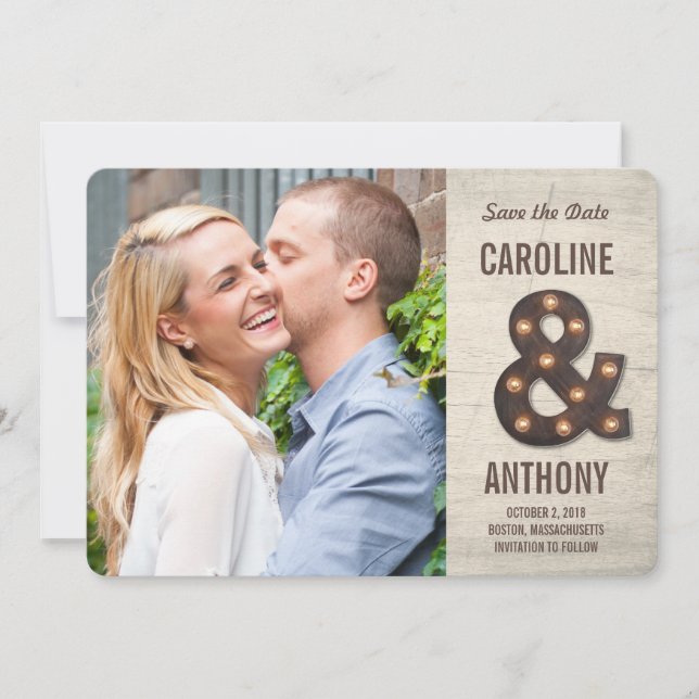 Reserva La Fecha Marquee Ampersand Photo Save the Date Card (Anverso)