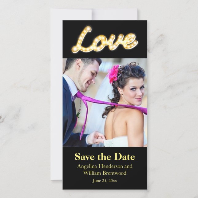 Reserva La Fecha Marquee Lights Save the Date Photo Card (Anverso)