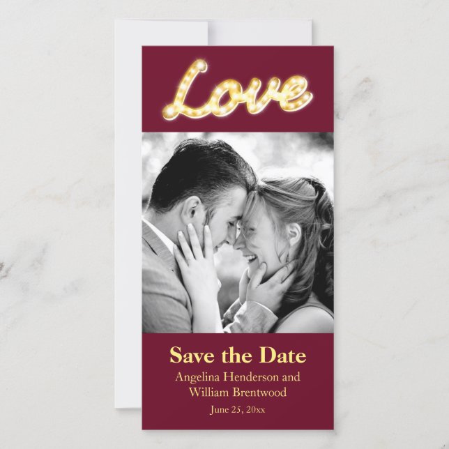 Reserva La Fecha Marquee Lights Save the Date Photo Card (Anverso)
