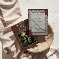 Marrón Chocolate Antiguo Encaje Foto Boda Elegante