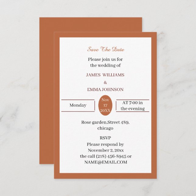 Reserva La Fecha Marrón claro simple personalizado (Anverso / Reverso)