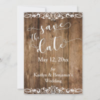 Marrón rústico Wood con Scrollwork Save the Date