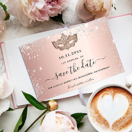 Reserva La Fecha Máscara de oro de rosa de mascarada de Quinceanera