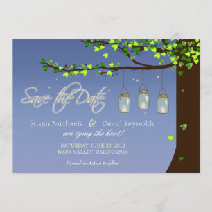 Reserva La Fecha Mason Jar Fireflies Oak Tree Save the Date