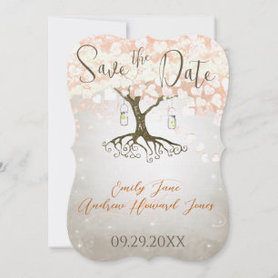 Reserva La Fecha Mason Jar Peachy Heart Leaf Tree Guardar la fecha