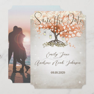 Reserva La Fecha Mason Jar Peachy Heart Leaf Tree Guardar la fecha