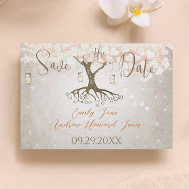 Reserva La Fecha Mason Jar Peachy Pink Heart Leaf Tree