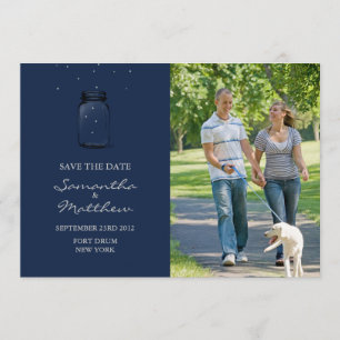 Reserva La Fecha Mason Jar Photo Save the Date Card - Azul oscuro