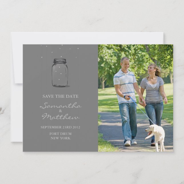 Reserva La Fecha Mason Jar Photo Save the Date Card - Gray (Anverso)