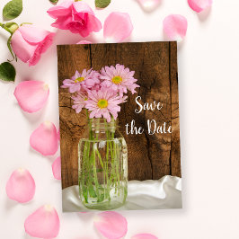 Reserva La Fecha Mason Jar Pink Daisies Barn Wedding Salva la fecha