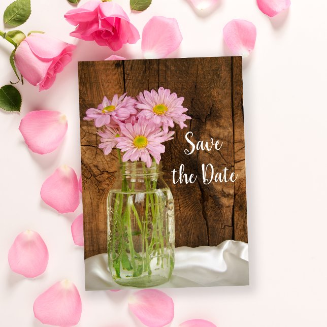 Reserva La Fecha Mason Jar Pink Daisies Barn Wedding Salva la fecha (Subido por el creador)