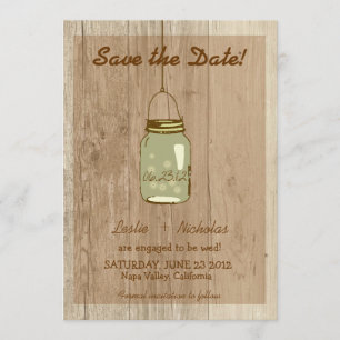 Reserva La Fecha Mason Jar, un ruso de madera de campo, salva la fe