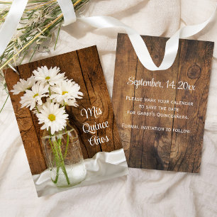 Reserva La Fecha Mason Jar White Daisies Quinceañera Salva la Fecha