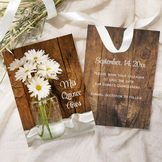 Reserva La Fecha Mason Jar White Daisies Quinceañera Salva la Fecha