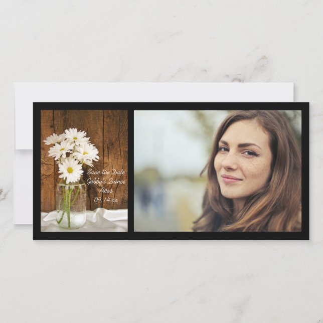 Reserva La Fecha Mason Jar White Daisies Quinceañera Salva la Fecha (Anverso)